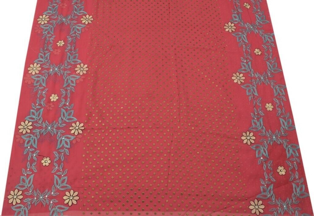 Blend Georgette Vintage Sari Remnant Scrap Fabric for Sewing Craft Pink