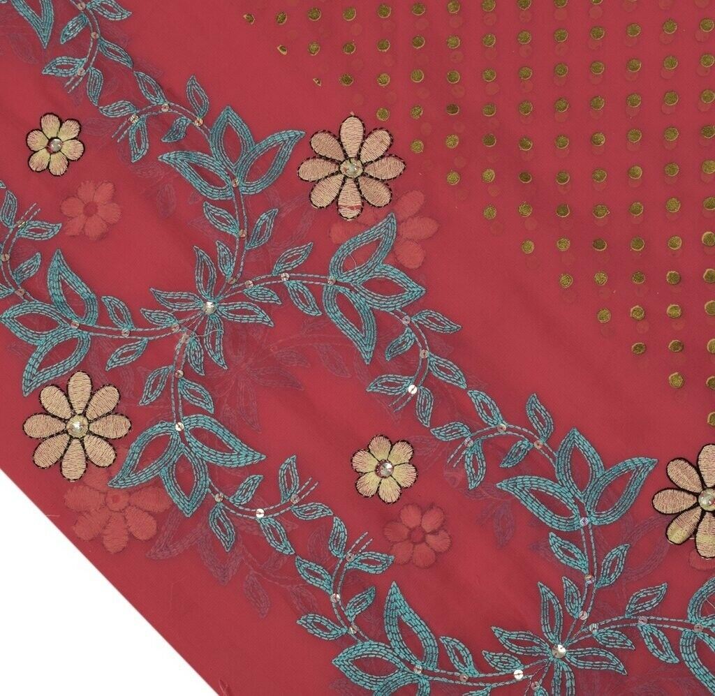 Blend Georgette Vintage Sari Remnant Scrap Fabric for Sewing Craft Pink