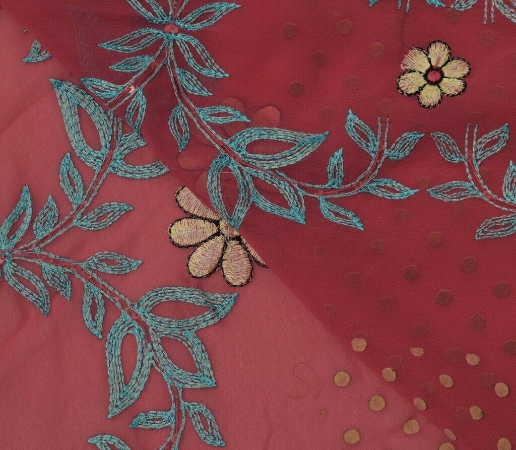 Blend Georgette Vintage Sari Remnant Scrap Fabric for Sewing Craft Pink