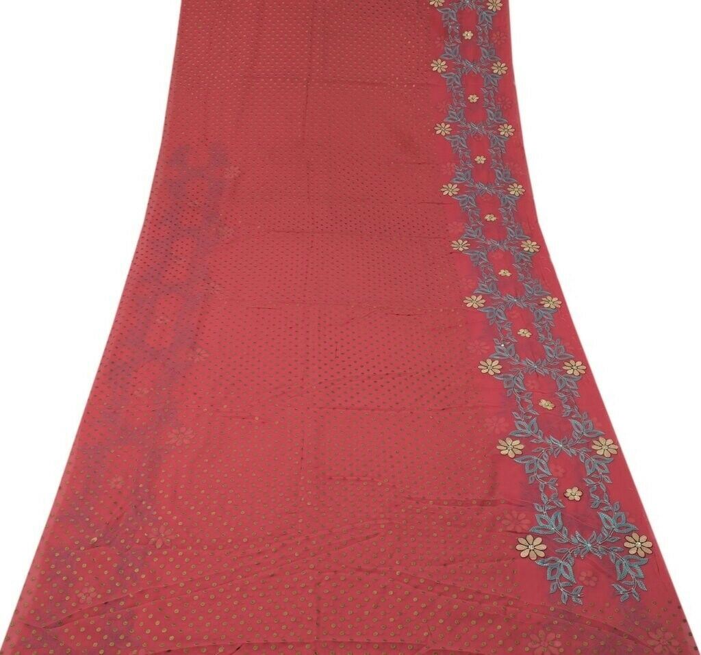 Blend Georgette Vintage Sari Remnant Scrap Fabric for Sewing Craft Pink