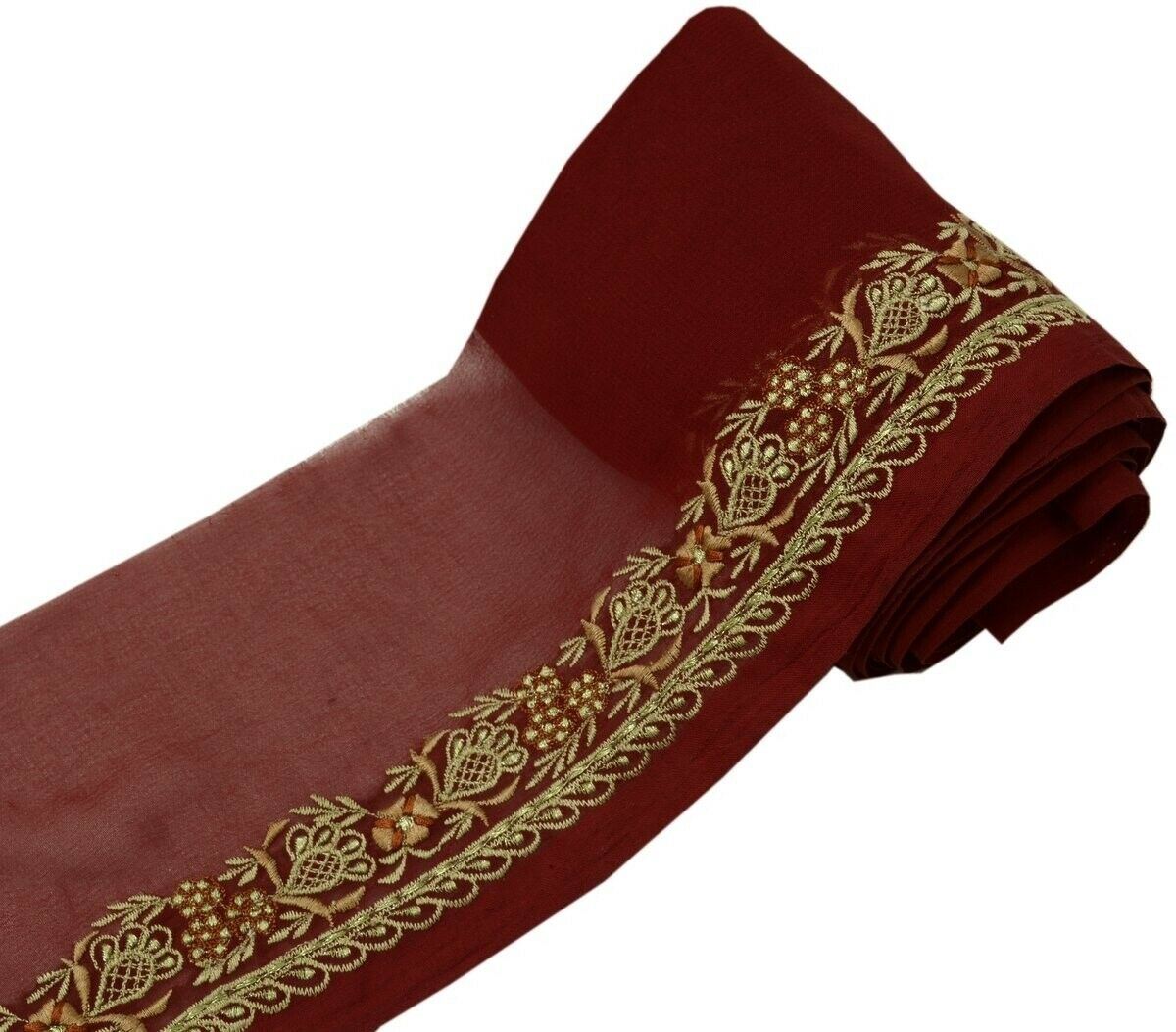 Vintage Sari Border Indian Craft Trim Embroidered Sewing Ribbon Lace Maroon