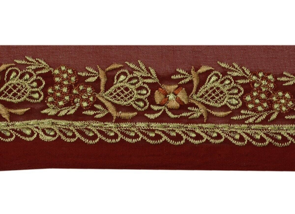 Vintage Sari Border Indian Craft Trim Embroidered Sewing Ribbon Lace Maroon