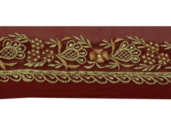 Vintage Sari Border Indian Craft Trim Embroidered Sewing Ribbon Lace Maroon