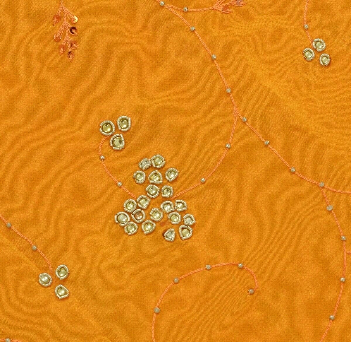 Vtg Saree 100% Pure Crepe Silk Hand Beaded Embroidered Scrap Fabric for Craft