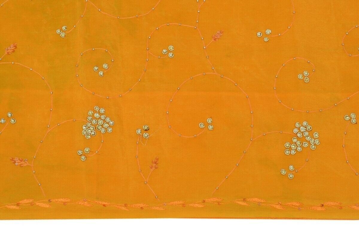 Vtg Saree 100% Pure Crepe Silk Hand Beaded Embroidered Scrap Fabric for Craft