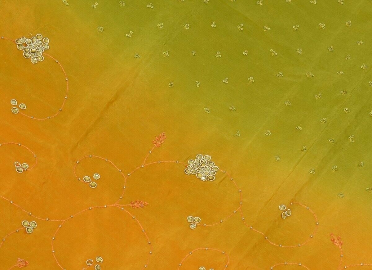 Vtg Saree 100% Pure Crepe Silk Hand Beaded Embroidered Scrap Fabric for Craft