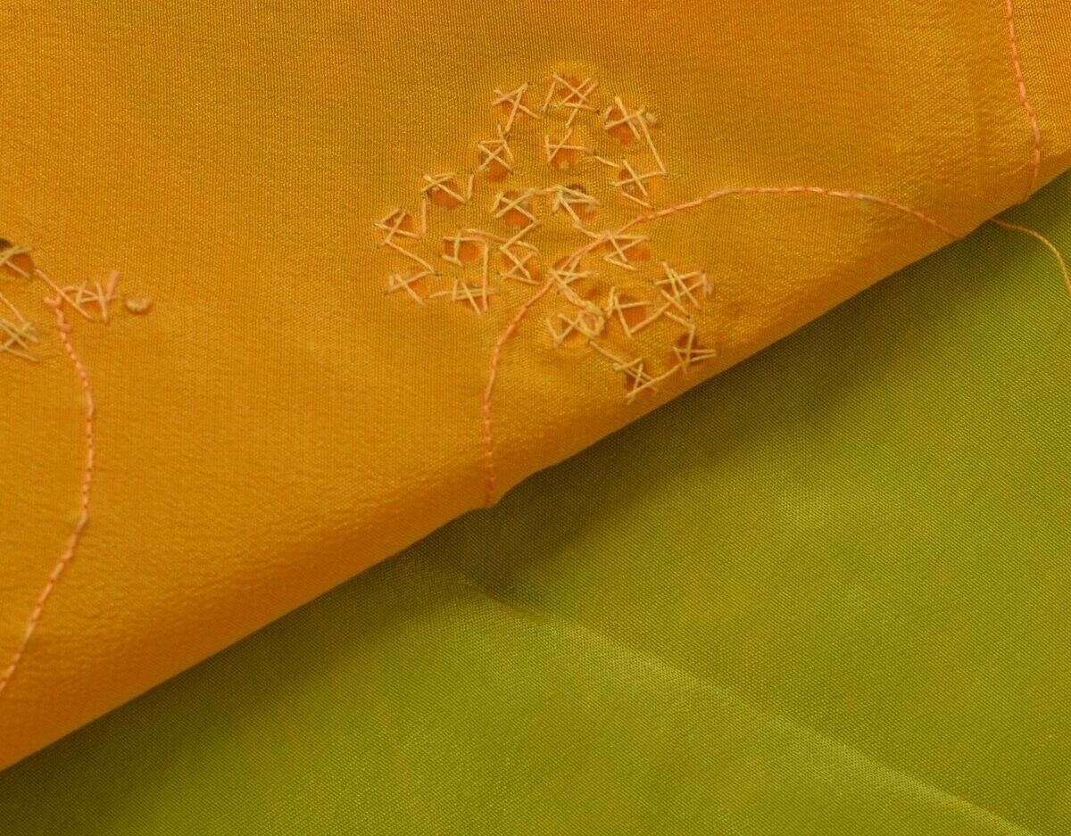 Vtg Saree 100% Pure Crepe Silk Hand Beaded Embroidered Scrap Fabric for Craft