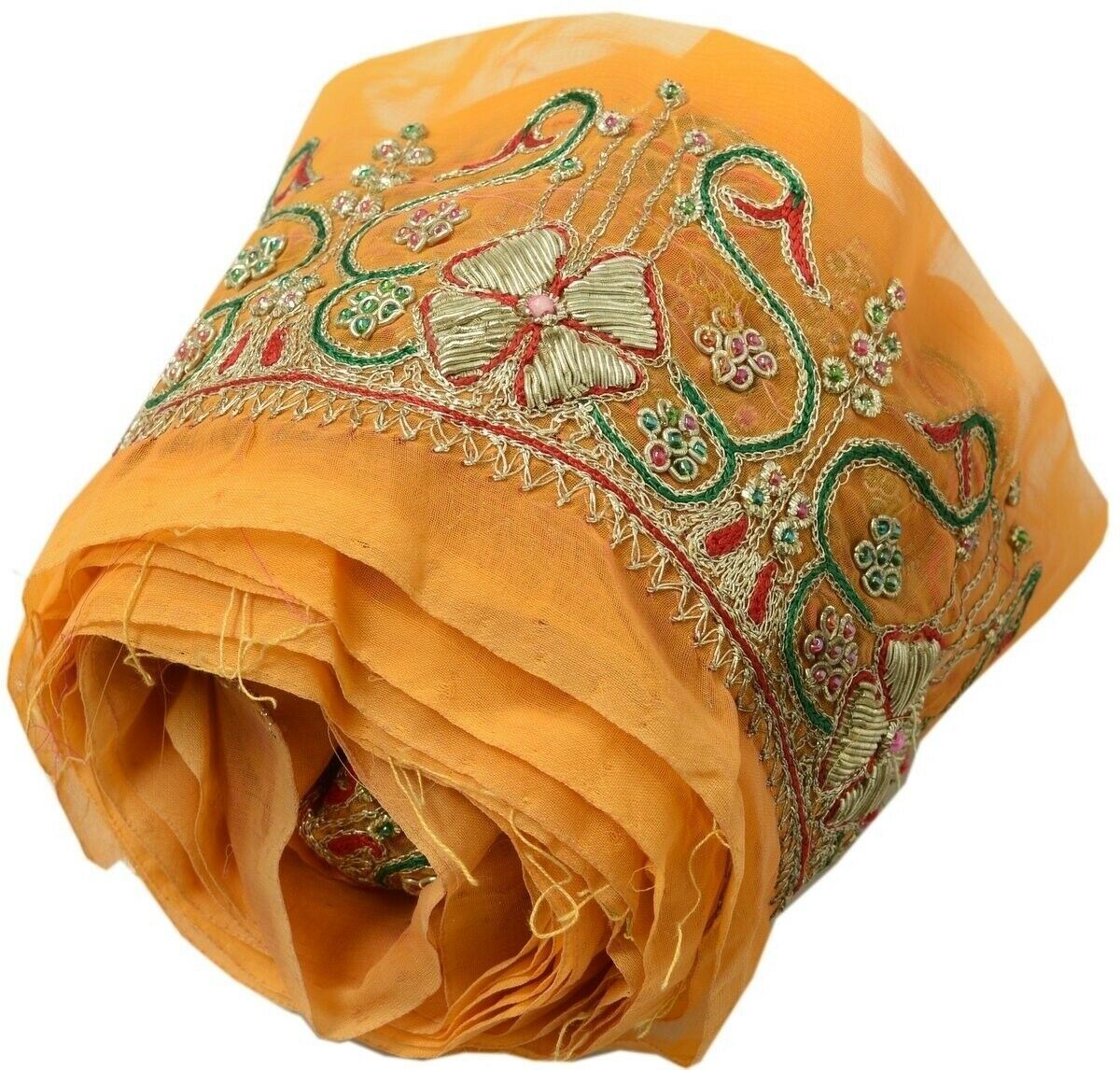 Vintage Sari Border Indian Craft Trim Hand Beaded Embroidered Ribbon Lace Peach