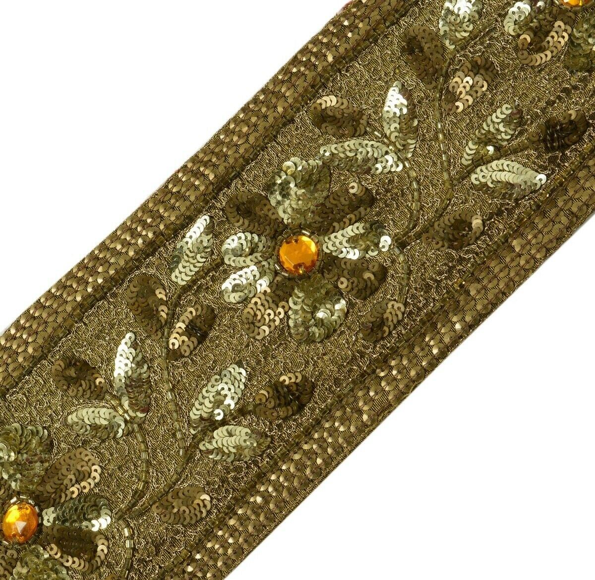 Vintage Sari Border Indian Craft Trim Beaded Embroidered Ribbon Antique Color