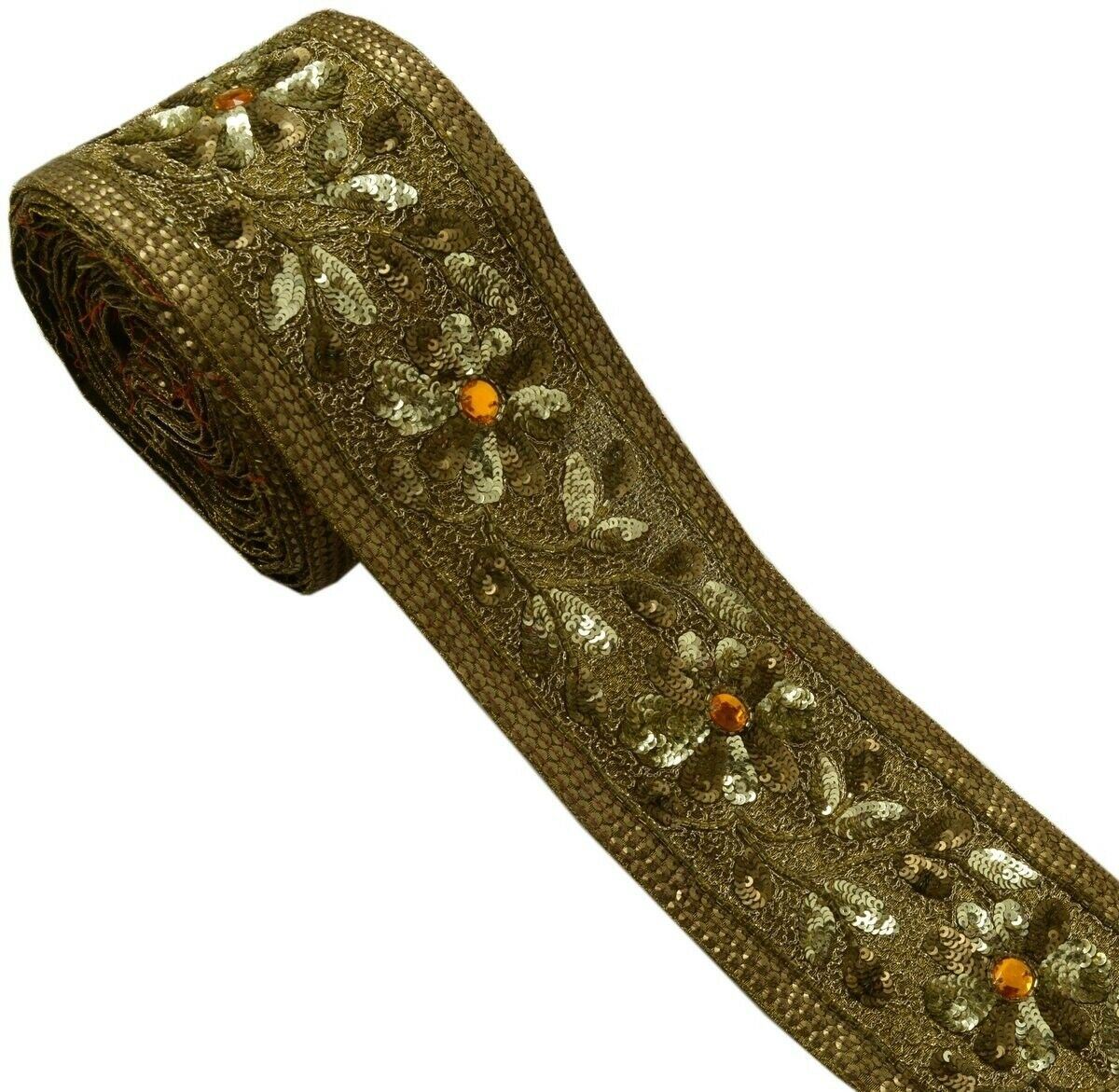 Vintage Sari Border Indian Craft Trim Beaded Embroidered Ribbon Antique Color