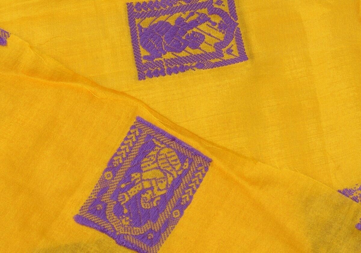 Vintage Saree Multi Purpose Fabric Piece for Sew Craft Woven Baluchuri Gold