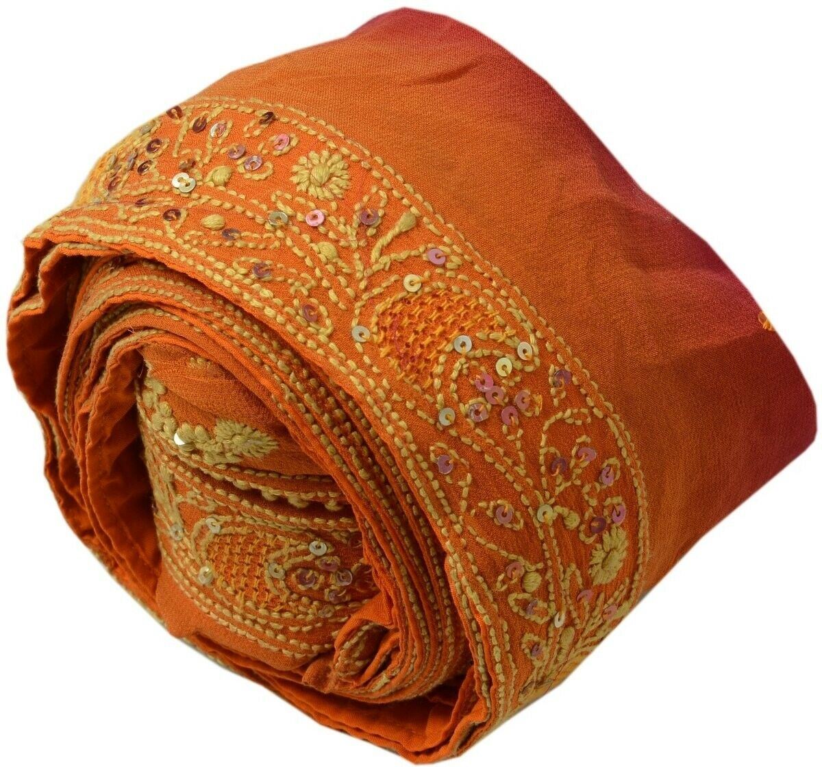Vintage Sari Border Indian Craft Trim Hand Embroidered Ribbon Lace Rust