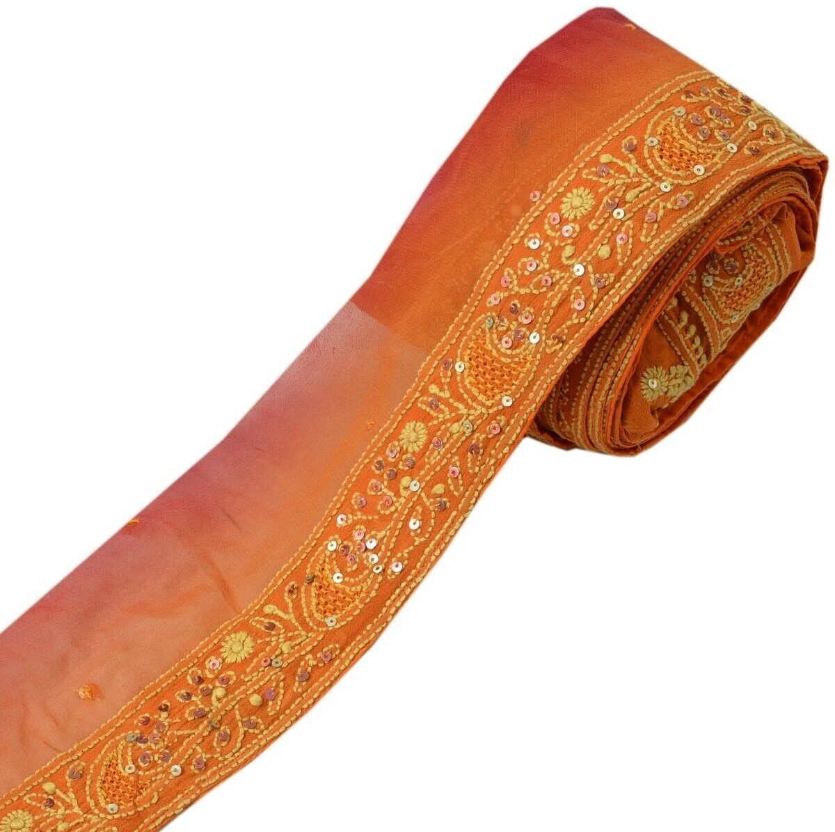 Vintage Sari Border Indian Craft Trim Hand Embroidered Ribbon Lace Rust