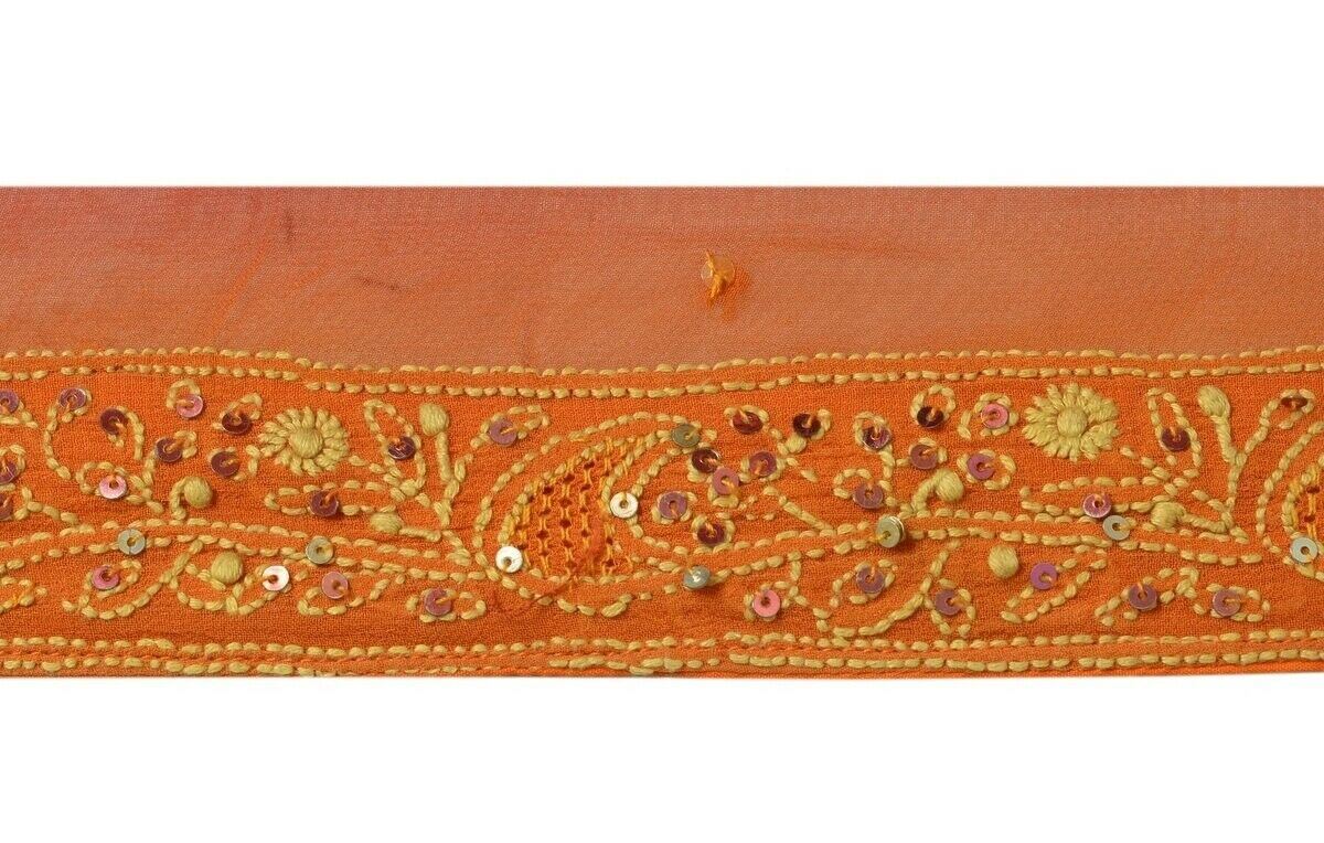 Vintage Sari Border Indian Craft Trim Hand Embroidered Ribbon Lace Rust