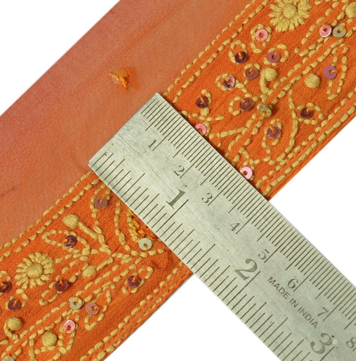 Vintage Sari Border Indian Craft Trim Hand Embroidered Ribbon Lace Rust