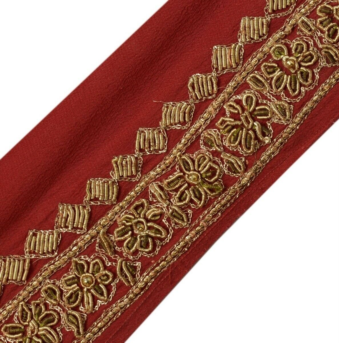 Vintage Sari Border Indian Craft Trim Hand Beaded Zardozi Ribbon Lace Deep Red