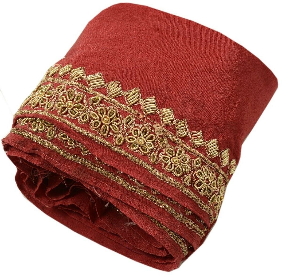 Vintage Sari Border Indian Craft Trim Hand Beaded Zardozi Ribbon Lace Deep Red