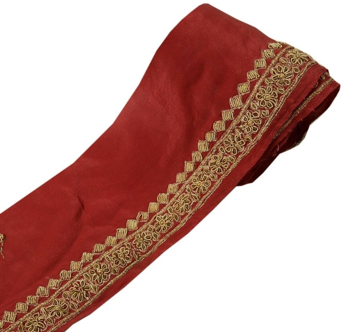 Vintage Sari Border Indian Craft Trim Hand Beaded Zardozi Ribbon Lace Deep Red