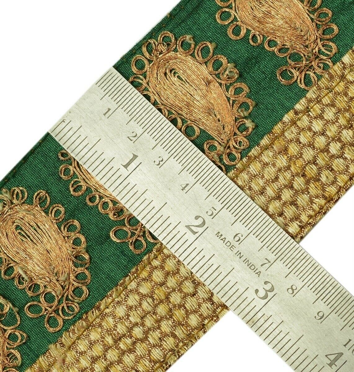 Vintage Sari Border Indian Craft Trim Embroidered Paisley Ribbon Lace Green