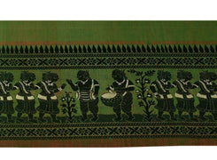 Vintage Sari Border Indian Craft Trim Woven Human Figures Ribbon Lace Green