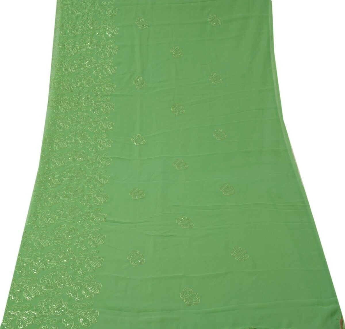 Indian Art Silk Vintage Sari Remnant Scrap Fabric for Sewing Craft Green