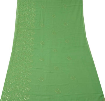 Indian Art Silk Vintage Sari Remnant Scrap Fabric for Sewing Craft Green