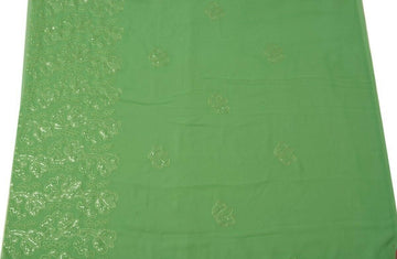 Indian Art Silk Vintage Sari Remnant Scrap Fabric for Sewing Craft Green