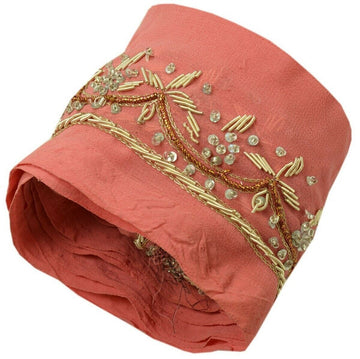 Vintage Sari Border Indian Craft Trim Hand Beaded Zardozi Sewing Lace Peach