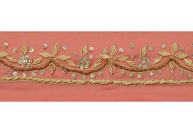 Vintage Sari Border Indian Craft Trim Hand Beaded Zardozi Sewing Lace Peach