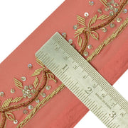 Vintage Sari Border Indian Craft Trim Hand Beaded Zardozi Sewing Lace Peach