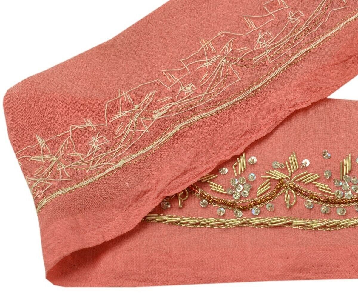 Vintage Sari Border Indian Craft Trim Hand Beaded Zardozi Sewing Lace Peach