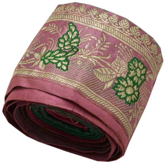 Vintage Sari Border Indian Craft Trim Woven Zari Brocade Pink Banarasi Lace
