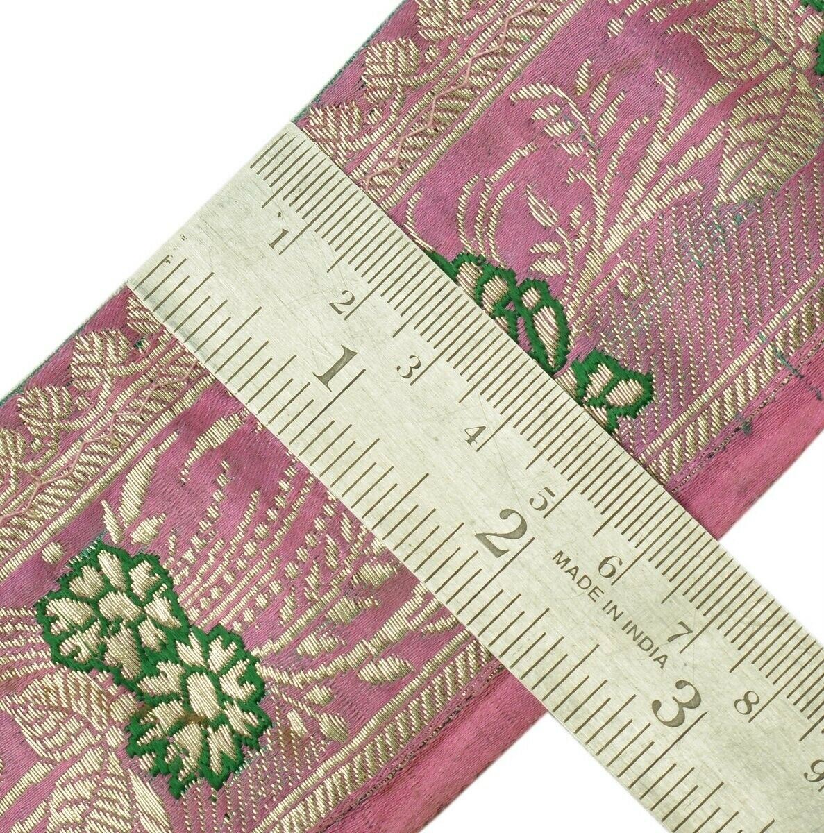 Vintage Sari Border Indian Craft Trim Woven Zari Brocade Pink Banarasi Lace