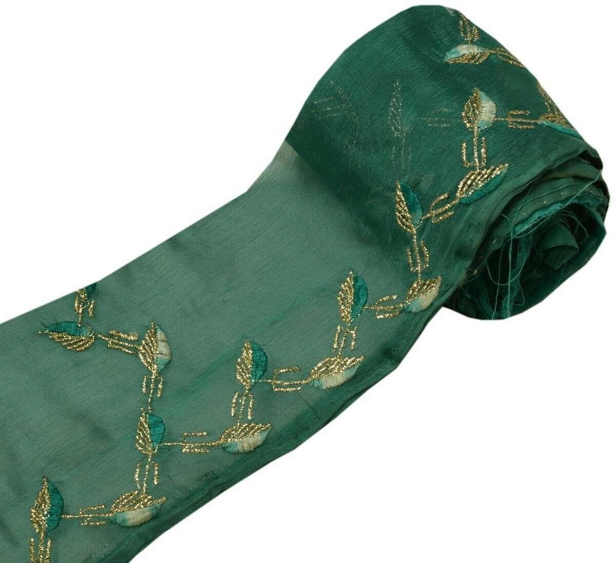 Vintage Sari Border Indian Craft Trim Embroidered Sewing Ribbon Lace Green