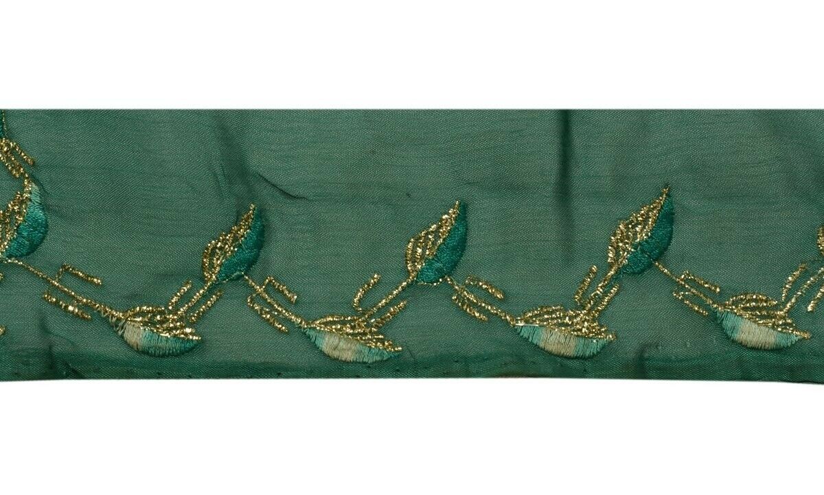 Vintage Sari Border Indian Craft Trim Embroidered Sewing Ribbon Lace Green