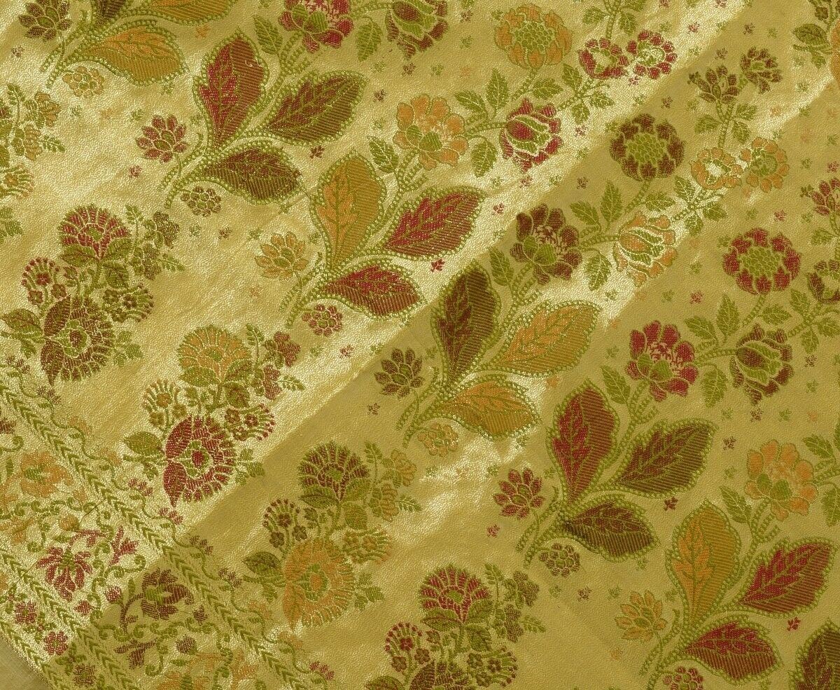 Vintage Saree Multi Purpose Design Fabric Piece for Sew Craft Woven Cream