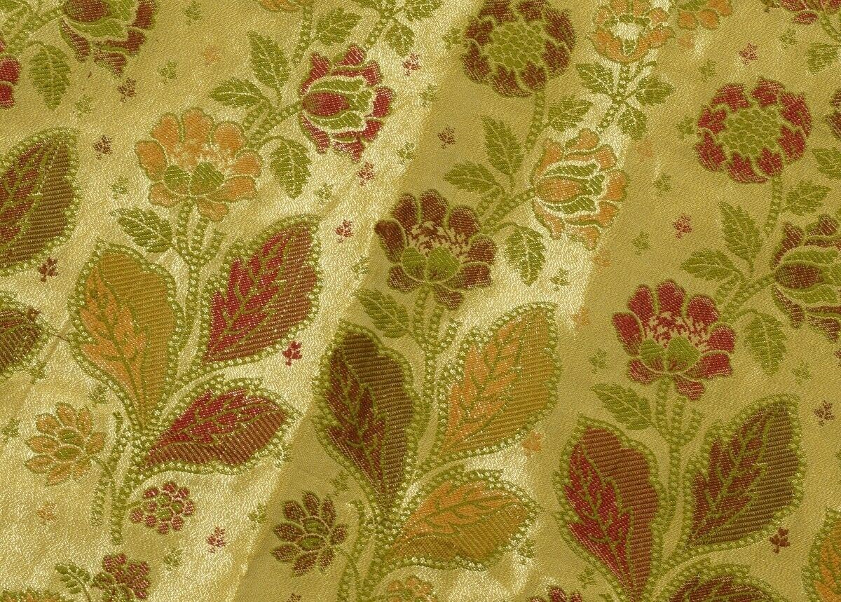 Vintage Saree Multi Purpose Design Fabric Piece for Sew Craft Woven Cream