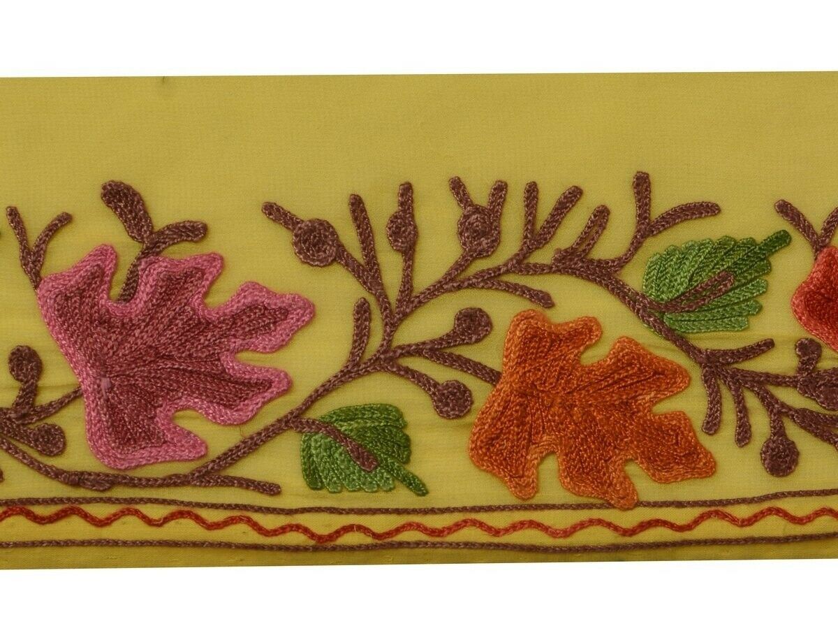 Vintage Sari Border Indian Craft Trim Embroidered Cream Sewing Ribbon Lace