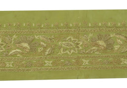 Vintage Sari Border Indian Craft Trim Embroidered Green Sewing Ribbon Lace