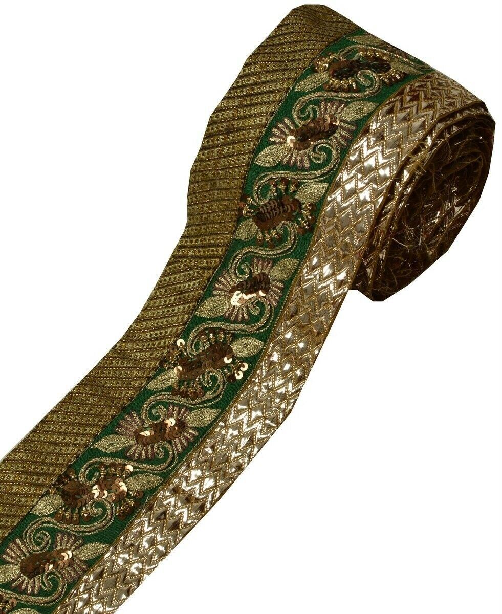 Vintage Sari Border Indian Craft Trim Hand Beaded Embroidered Patch Work Lace