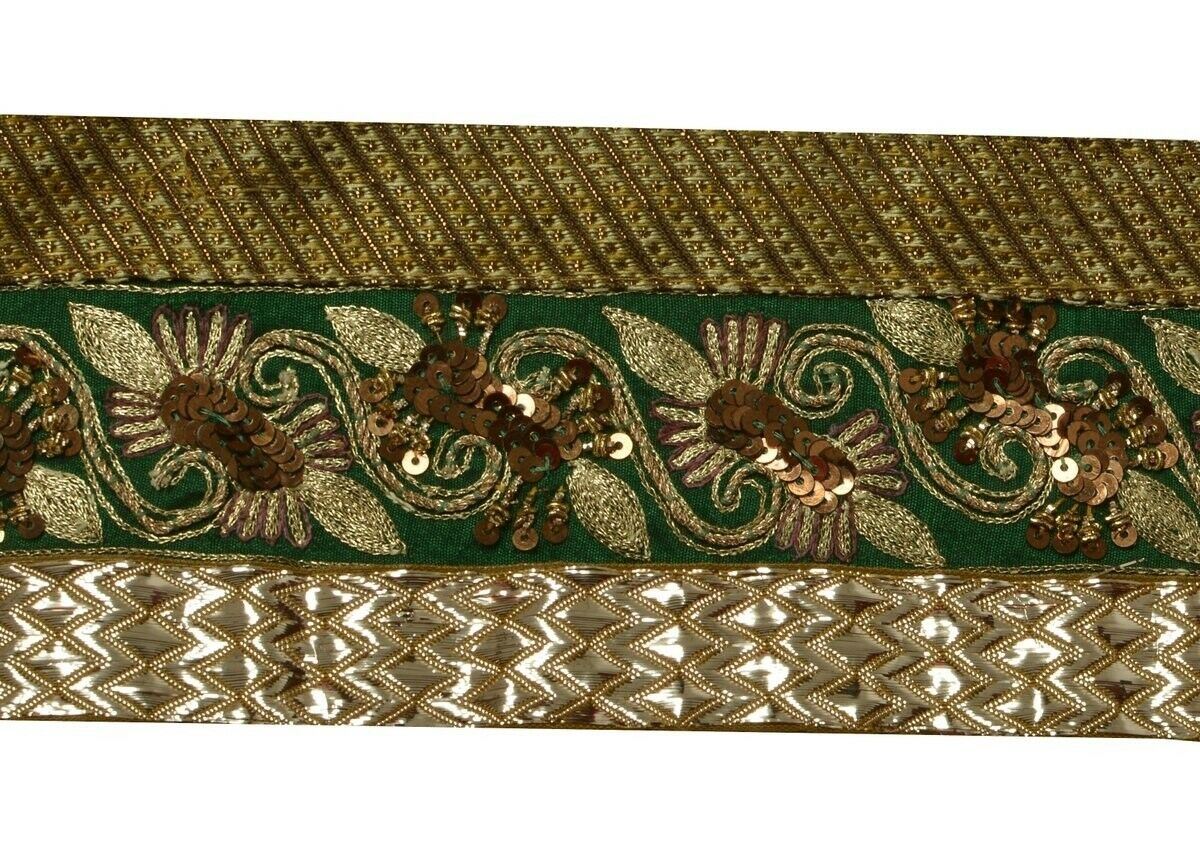 Vintage Sari Border Indian Craft Trim Hand Beaded Embroidered Patch Work Lace