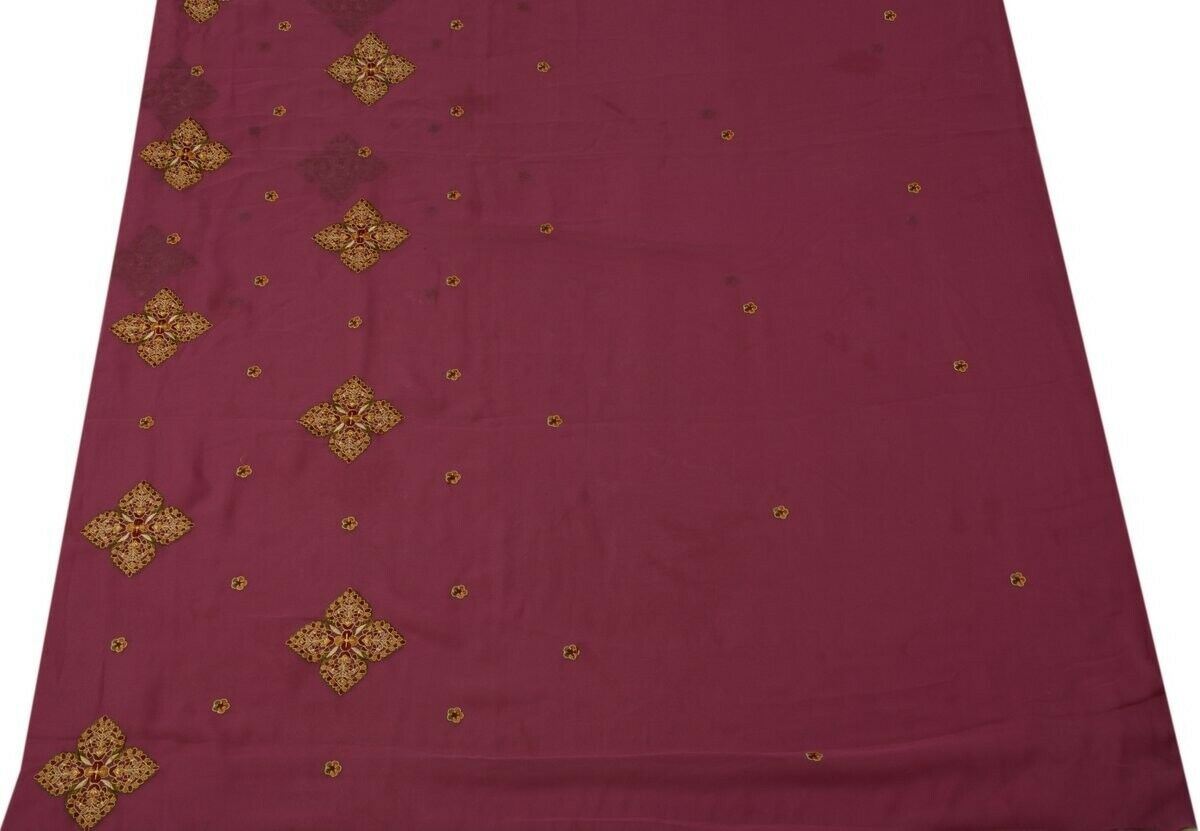 Indian Art Silk Vintage Sari Remnant Scrap Fabric for Sewing Craft Purple