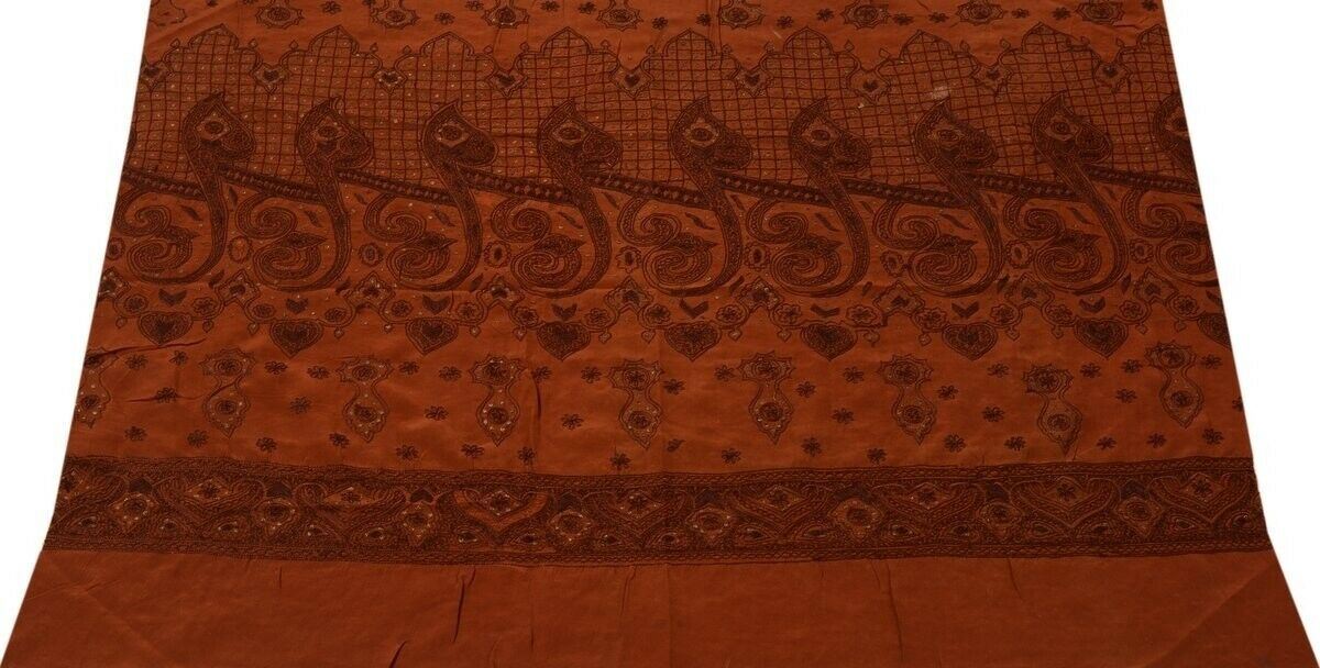 Vintage Saree Multi Purpose Design Fabric Piece for Sew Craft Embroidered Rust