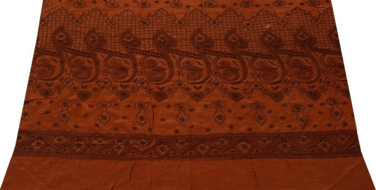 Vintage Saree Multi Purpose Design Fabric Piece for Sew Craft Embroidered Rust