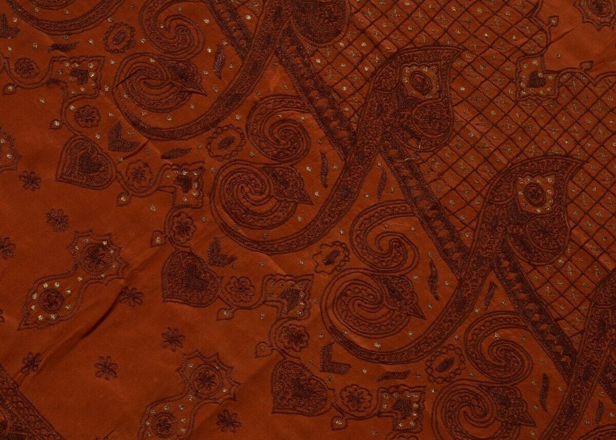 Vintage Saree Multi Purpose Design Fabric Piece for Sew Craft Embroidered Rust