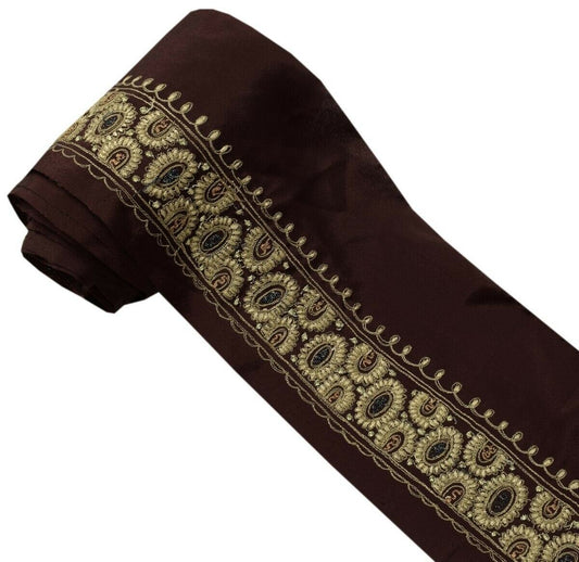 Vintage Sari Border Indian Craft Trim Embroidered Burgundy Sewing Ribbon Lace