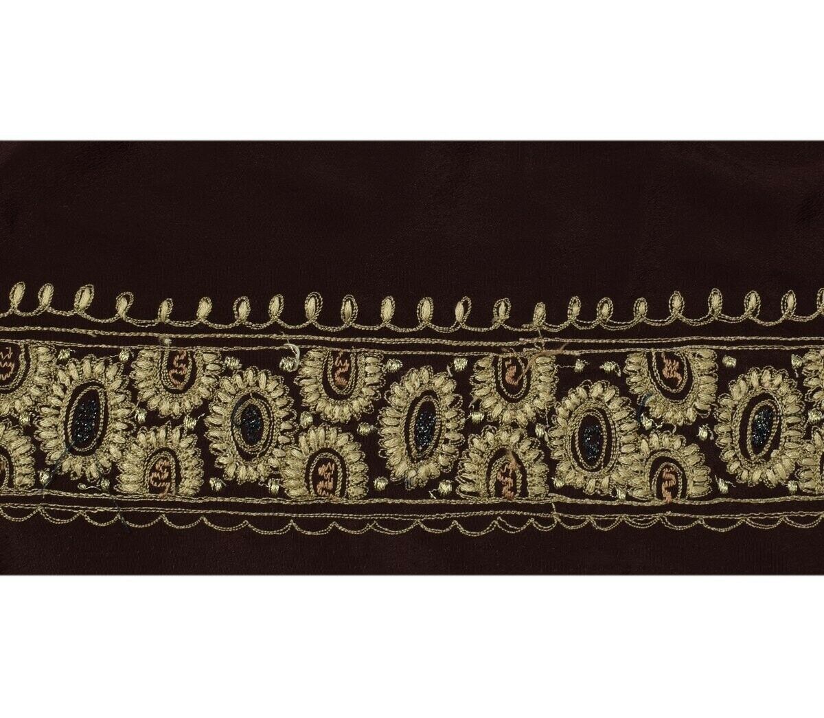 Vintage Sari Border Indian Craft Trim Embroidered Burgundy Sewing Ribbon Lace