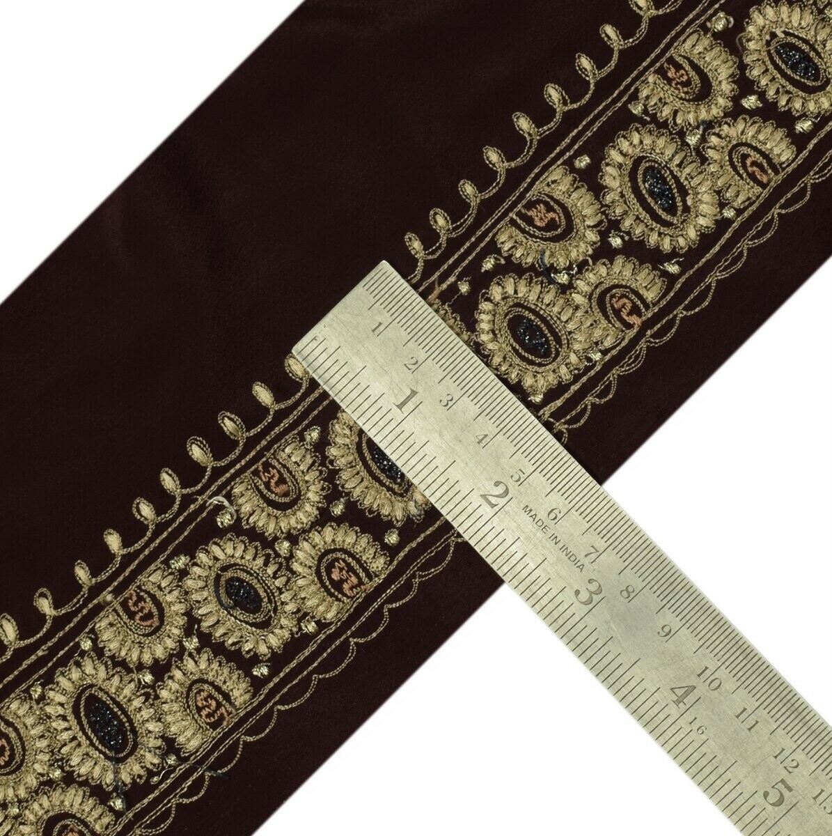 Vintage Sari Border Indian Craft Trim Embroidered Burgundy Sewing Ribbon Lace
