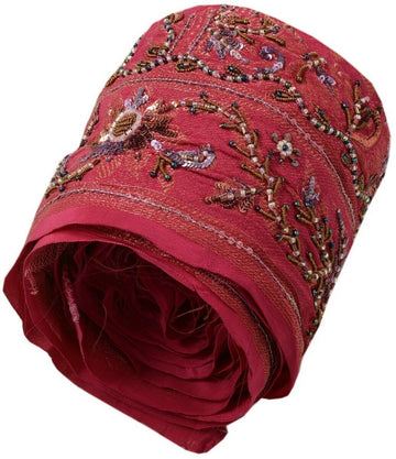 Vintage Sari Border Indian Craft Trim Hand Beaded Sewing Ribbon Lace Magenta