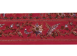 Vintage Sari Border Indian Craft Trim Hand Beaded Sewing Ribbon Lace Magenta